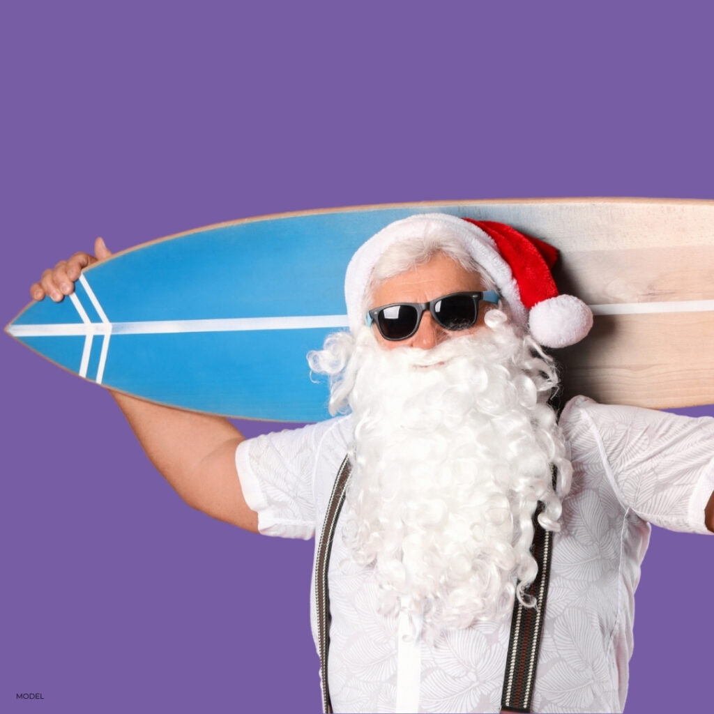 surfing santa to promote toxmas in july botox promotion